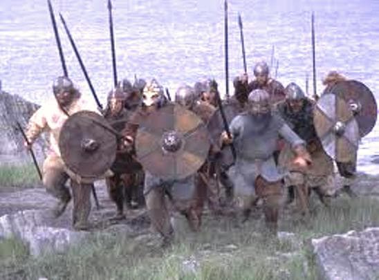 Storming the strand - men charge ashore from their ships in a surprise raid - remember the film 'The Vikings' with Kirk Douglas and Tony Curtis?