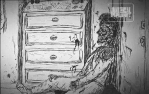 Artist rendering of Ron Huff, allegedly killed by a bite inflicted by one of his monitor lizards, and then eaten by them.