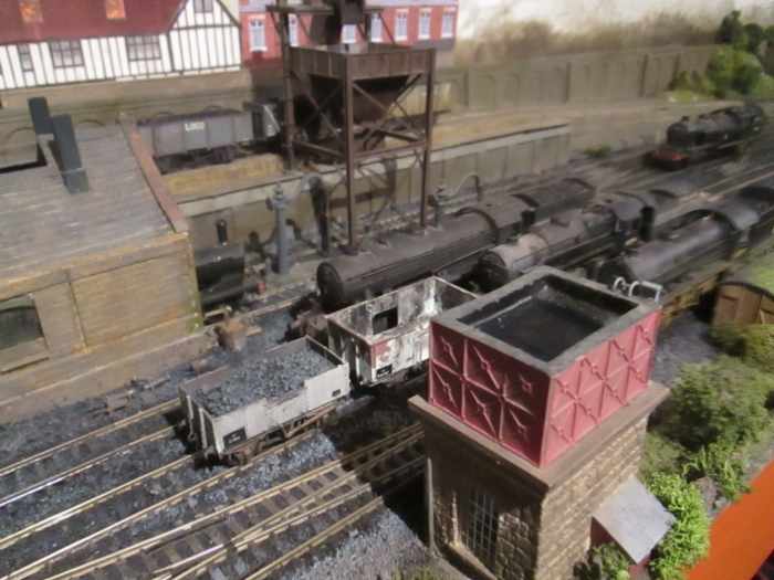 The Hornby Skaledale water tower (bottom right) was modelled on the Goathland prototype. Across the way is the modified loco coaler