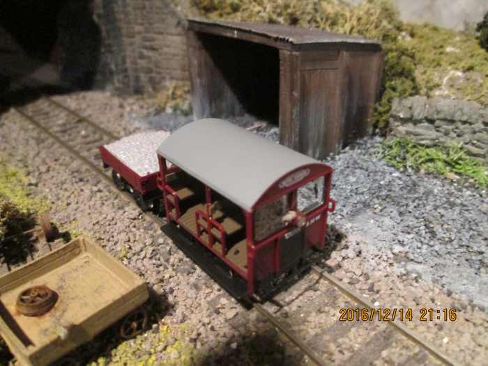 In situ beside the trolley shed - the Bachmann Wickham trolley shed bedded in near the tunnel mouth. Some work needed on the trolley to bring it up to scratch - like driver and 'passengers', and the trailer needs a look at