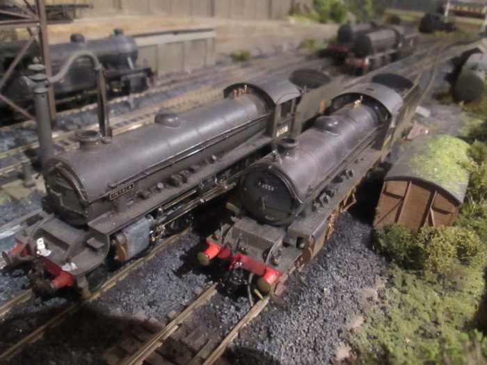 Resting side-by-side on the 'standing roads': (Bachmann) B1 61016 'Inyala' of York 50A and (Hornby) K1 62059 of Darlington 51A with (Bachmann) WD 90446 and far left V3 67685, both of 51D Middlesbrough