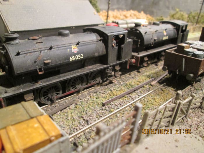 Class J94 68010 (Blaydon, 52C) and 68052 (Darlington, 51A) run 'in tandem' on temporary transfer to Ayton Lane shed for shunting loco coal wagons, and light mineral duties (to/from Derwent Stone siding)