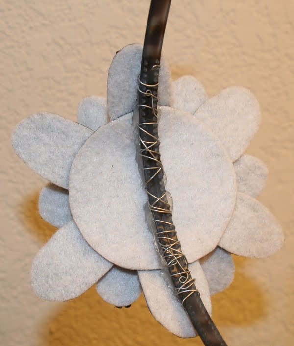 Back of flower. The circle I started with may be seen in this photo. Also, the 5 large petals I began with.