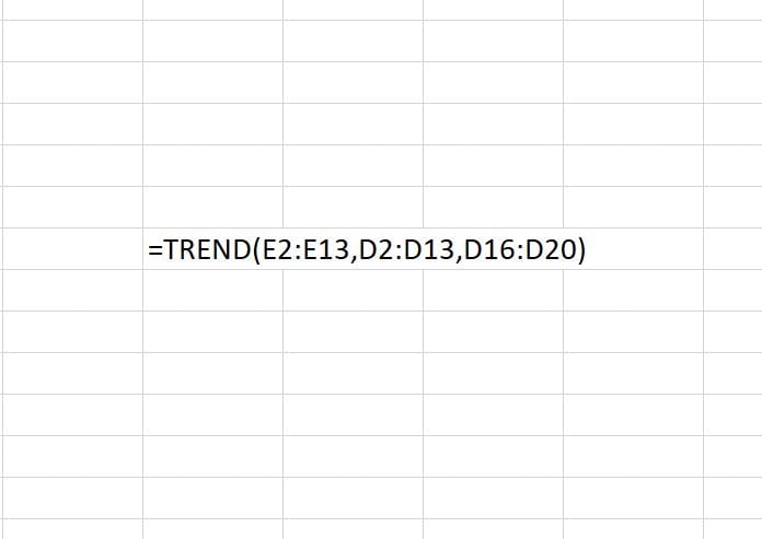 The TREND function uses the least squares statistical method to create predictive values. Essentially the TREND function creates a linear trend, given a linear set of data that is useful for forecasting into the future.