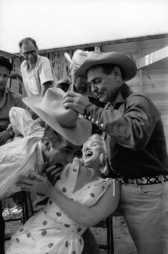 BRUCE DAVIDSON "MARILYN MONROE WITH CO-STAR CLARK GABLE, HER HUSBAND ARTHUR MILLER, AND OTHERS ON THE SET OF 'MISFITS' IN 1960"