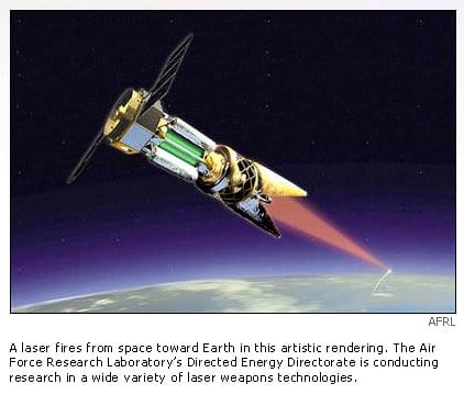space born lasers are another form of beamed weapon. However, a laser in space can be used for peaceful purposes such as energy transfer for power generation, or a remote fuel source for interplanetary vehicles. EMP beams however can only be used eit