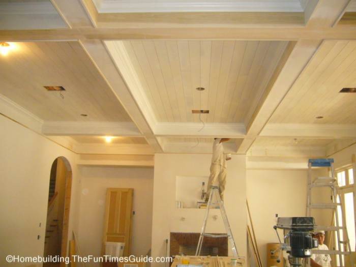 white wood ceiling coffered