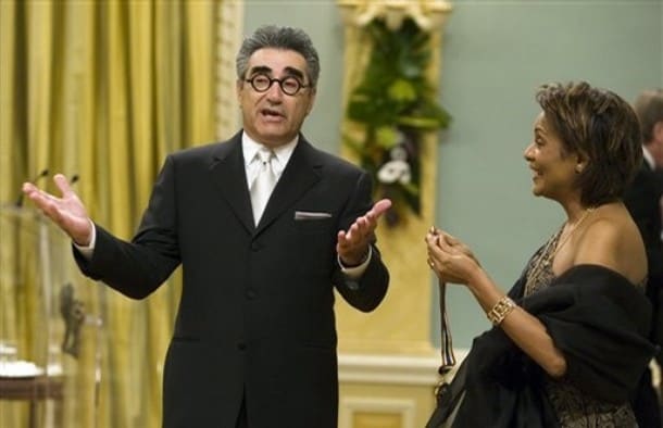 Actor and comedian Eugene Levy shares a light moment as he is presented with Lifetime Artistic Achievement award in the Performing Arts by Governor General Michalle Jean at Rideau Hall in Ottawa, 2 May 2008