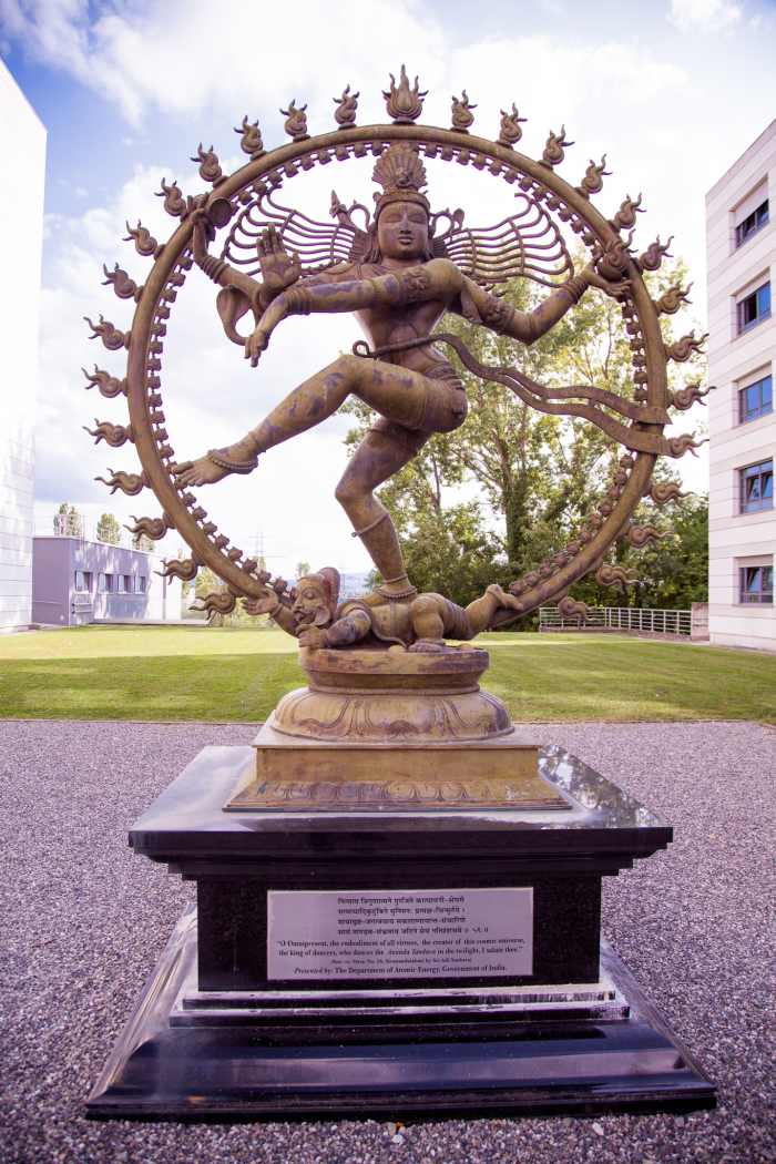 Nataraja (a form of the Dancing Shiva) at CERN ~ Inscription: "O Omnipresent, the embodiment of all virtues, the creator of this cosmic universe, the king of dancers, who dances the Ananda Tandava in the twilight, I salute thee."