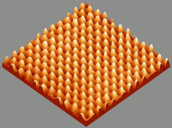 Do the individual atoms in tis image look like 0D electrons orbiting a nucleus or does each atom look like the surface of a hill?