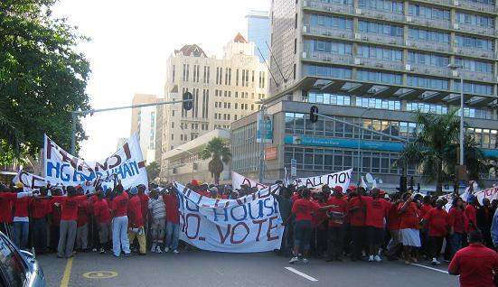 Demonstrators against Shacks, lack of housing and their aim to deny the ANC votes due to lack of delivery of social and other services