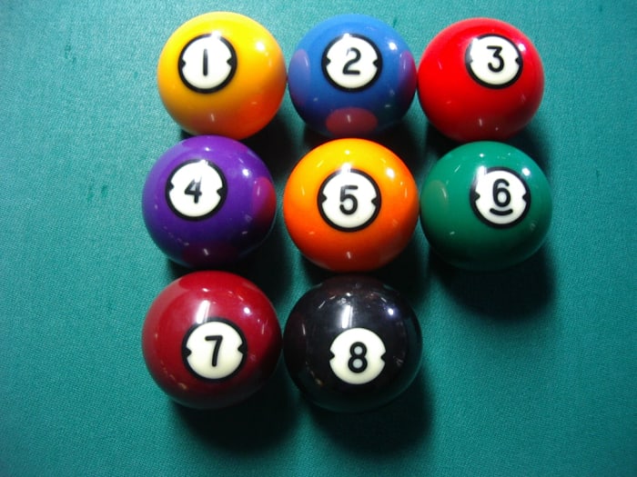 Photo 2. The 9-ball above and the other 8 balls needed to play 9-Ball. Of course the white cue ball comes in handy as well.