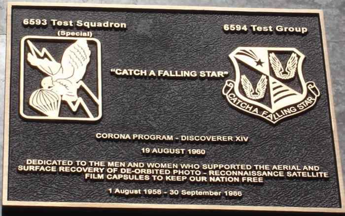 A plaque placed in remembrance of the 6594th Test Group which was deactivated in 1986 after 27 years.