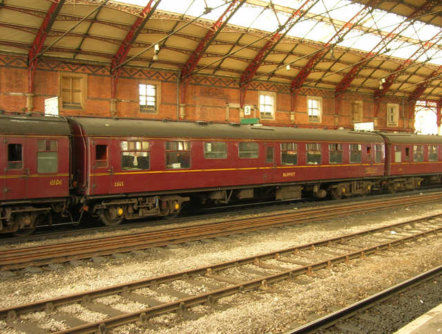 Later British Railways Mark 1 stock on steam excursion (note Timken roller bearings on the Commonwealth bogies)