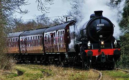 K1 62005 on tour on the Wensleydale Railway, March 2015 with earlier British Railways' C1 stock in maroon livery