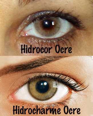 Solotica's two "ocre" lenses. Hidrocor has no limbal ring, so the effect is softer, while Hidrocharme has a thicker, dark limbal ring, so the effect is stronger.