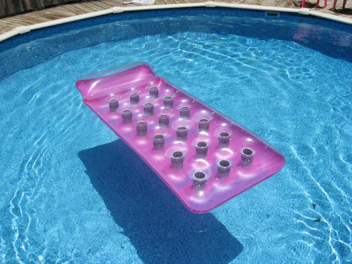I like thick inflatable pool floats when the water is still a little too cold for comfort.