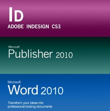 These three are the most popular desktop publishing software. Note: I created this graphic from scratch in Photoshop using layers. There are no layers in Publisher which makes it easier to use, though not as rich.