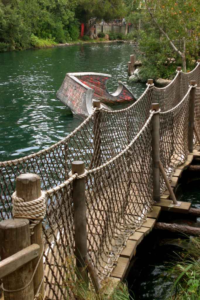 This bridge bounces up and down quite a bit so adults with knee-issues are warned. However, there is an option to walk around it while still keeping the children in view. Warning: shoes can and do get wet on this crossing.