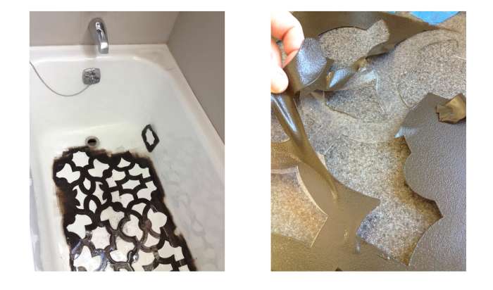 The bath tub picture was taken before the messy results. I was too busy cleaning up to snap another photo. Peeling the paint off is a much better method.