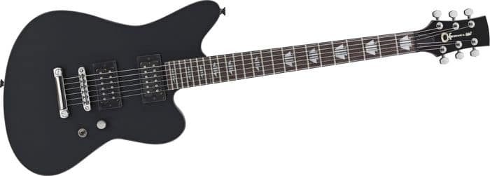 The Charvel SK-3 ST Skatecaster features an offset mahogany body and a sleek, modern design complemented by a flat matte finish.