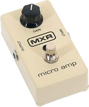 The MXR MIcro Amp is a clean boost pedal designed to drive the front end of a tube amp into saturated distortion by pushing the guitar signal's volume.
