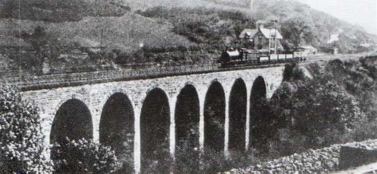 Waterfall Viaduct near Slapewath in the early 20th Century with a mineral train crossing