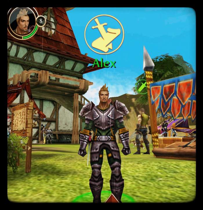 An NPC in Order and Chaos. The scroll over his head means that you turn a quest in to him.