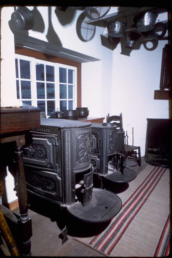 Finished cast iron stoves are displayed in the Hopewell Furnace Visitors Center.
