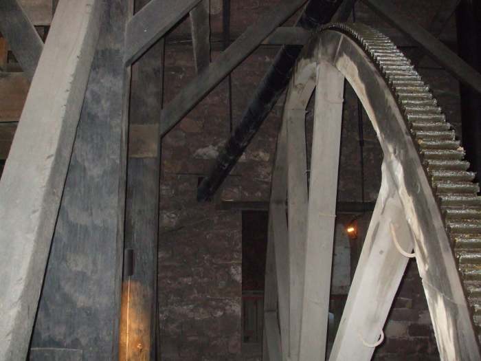 The wheel powering the bellows for cold blasts at Cornwall. This wheel was used with steam power, not a water wheel.