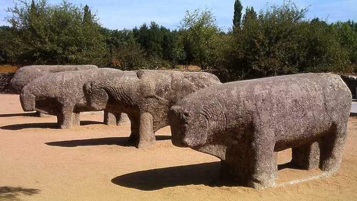 Toros de Guisando near Avila, Spain. These statutes are attributed to the Celts in the Iberian Peninsula.