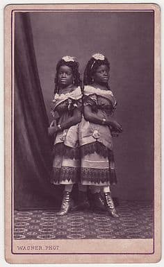 Millie and Christine McCoy (1851-1912) were conjoined twins born into slavery. They and their mother were sold to a showman, Joseph Smith. Smith and his wife educated the girls; they eventually could speak five languages, dance, play music, and sing.