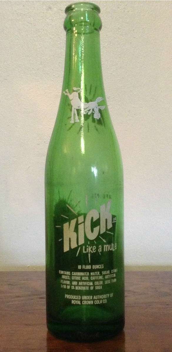 A made in Nashville, Tennessee, Kick Like a Mule ACL 10 oz. soda bottle, this is the back side of this amazing green bottle.