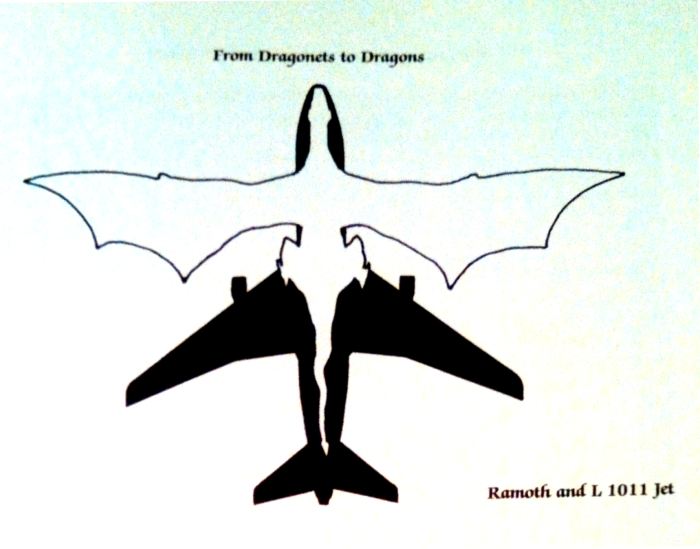 This illustration (from my favorite nerd book) shows gold Ramoth as large as a jet plane!