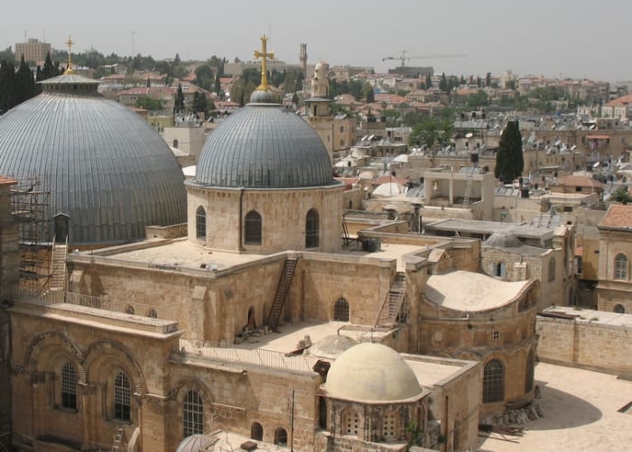 The site of the Church of the Holy Sepulchre in Jerusalem is identified as the place both of the crucifixion and the tomb of Jesus of Nazareth.
