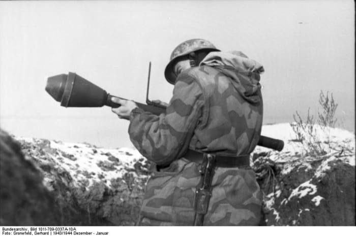 At the end of the war the German Army had tens of thousand of Panzerfaust a recoilless anti-tank weapon.