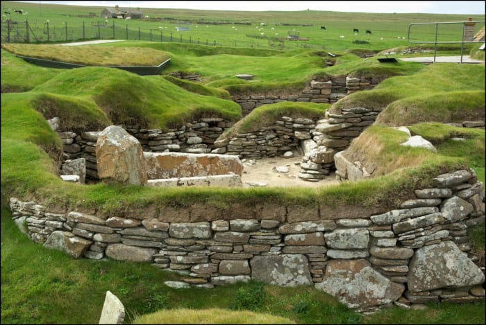 Skara Brae, northern Europe's best preserved prehistoric village. It is situated in the Orkney Islands, off the north coast of Scotland.