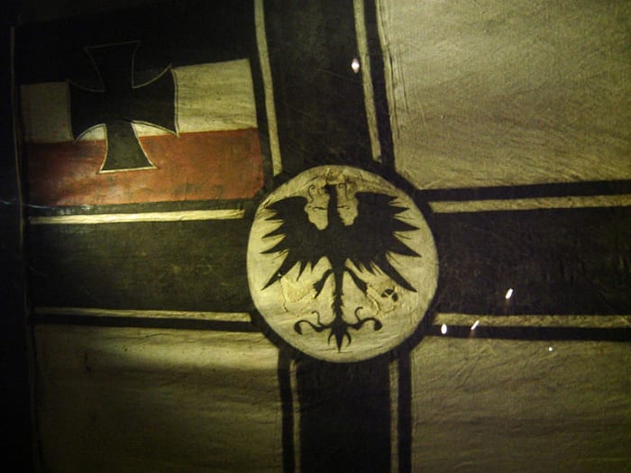 WW1: The flag hoisted by SMS Seeadler (Sea Eagle) conveying hostile intent to her victim. On display at the Auckland War Memorial Museum.