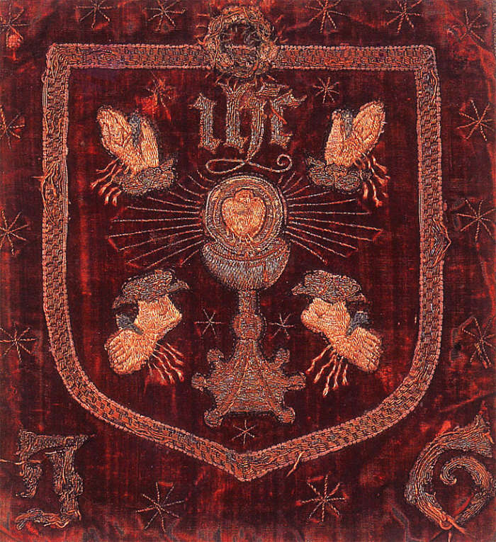 The Pilgrim's banner depicted the five wounds of Christ to display their religious convictions and protest the dissolution of the monasteries.