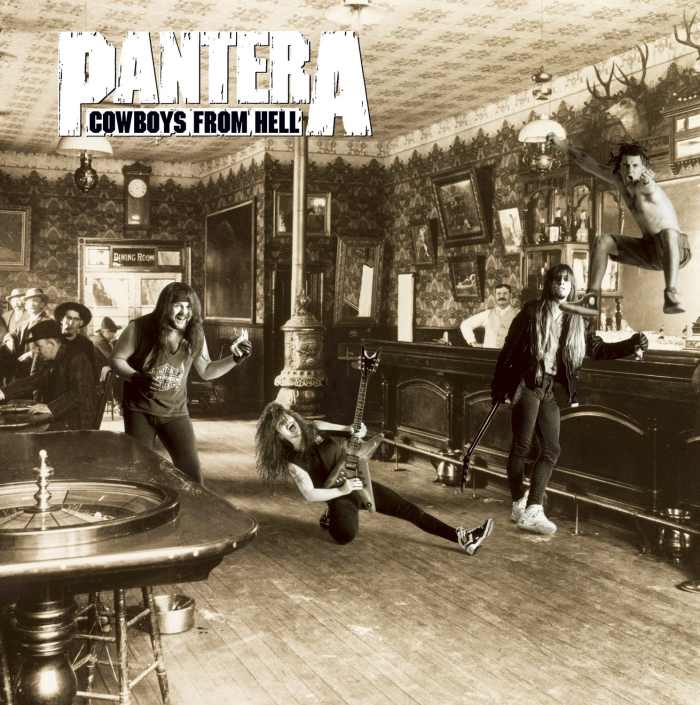 The cover shows the band members of Pantera having fun at a bar or saloon. Vocalist Phil Anselmo is shown at the top right of the photo as he is in the air celebrating.