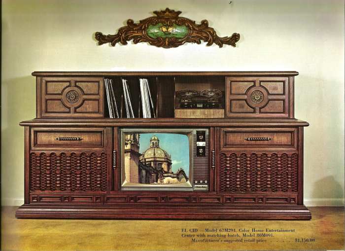 The El Cid model 67M294, Color Home Entertainment Center with matching hutch, model 80M091. Manufacturer's suggested retail price $1,150.00 ....