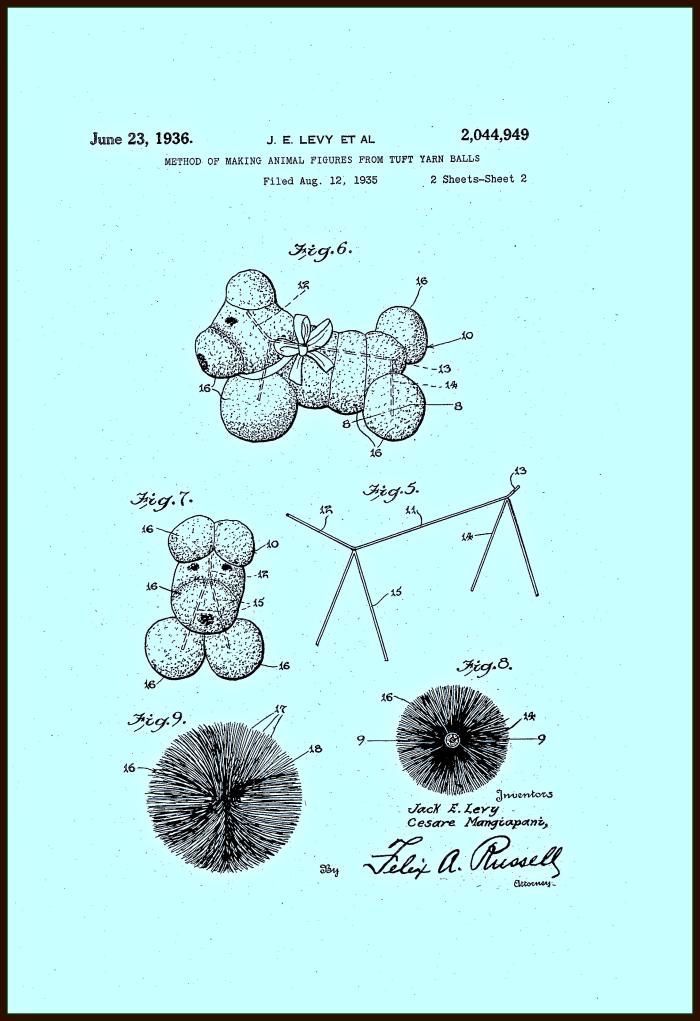 Finally the designer stringing the fibrous yarn material upon the framework so forming the soft and loveable plush animal that can stand up and be bended to any position the owner desires of the toy.