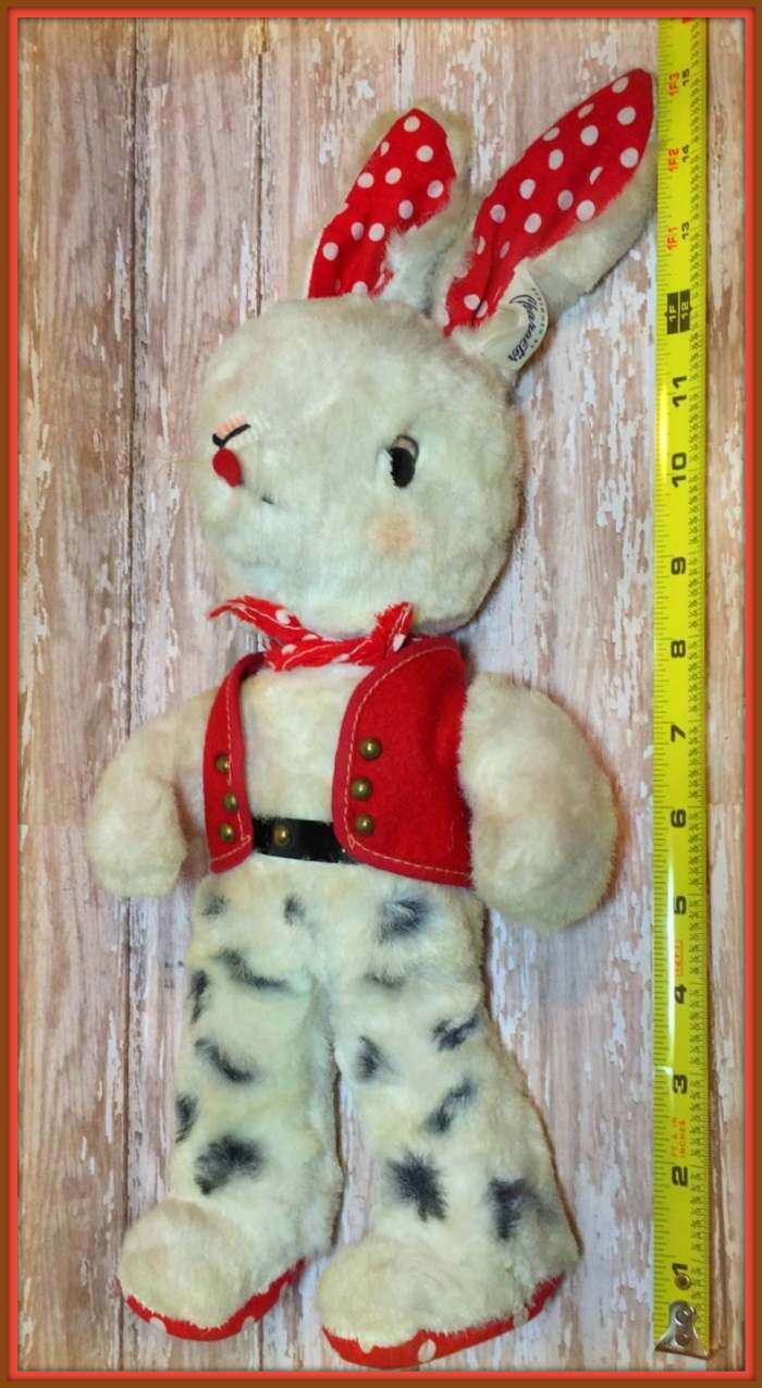A vintage "Designed by Character - Character Novelty Co" cowboy bunny. He is from 1963 and is ready for your bed time roundup. Hand stitching and loving details are in the Cowboy Bunny.