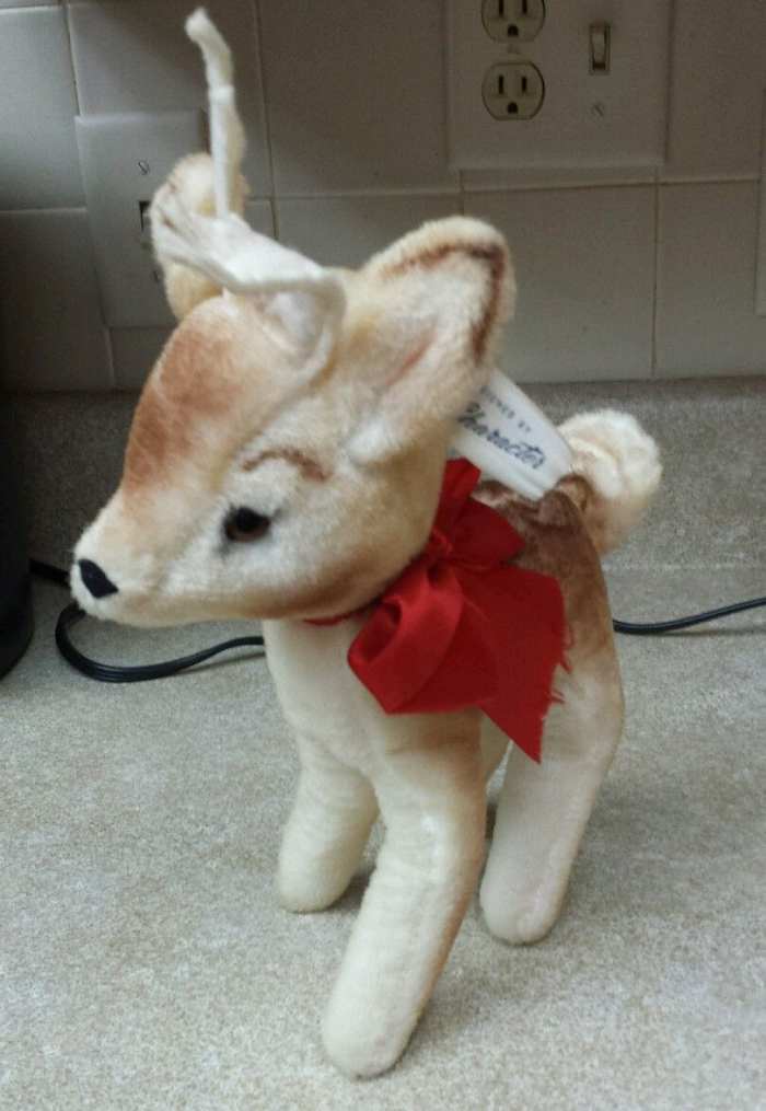 Bambie has the wonderful Character Novelty Company bendable and possible legs. They had created a method of forming plush animal figures that comprised the formation of a wire framework on the inside of the yarn material that would fill out the soft
