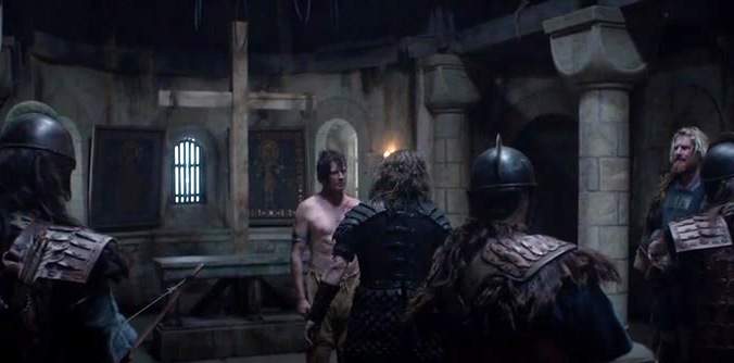 Scene from 'The Last Kingdom' where Eadmund has been cornered in the church he fled to at Bury - by fleeing he denied them the honour of their victory