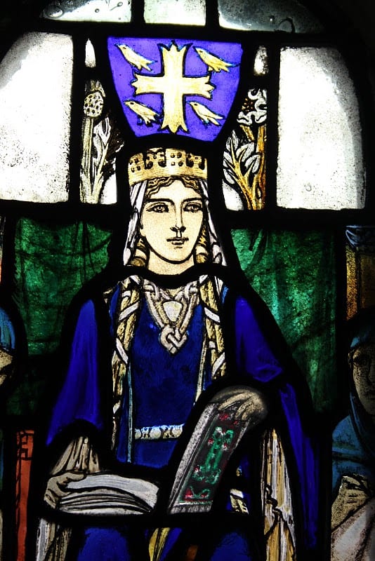 A stained glass image of Gytha as a married woman - she was patron to the church of Saint Pantaleon in Cologne, and a smaller church dedicated to him was built in the Ukraine