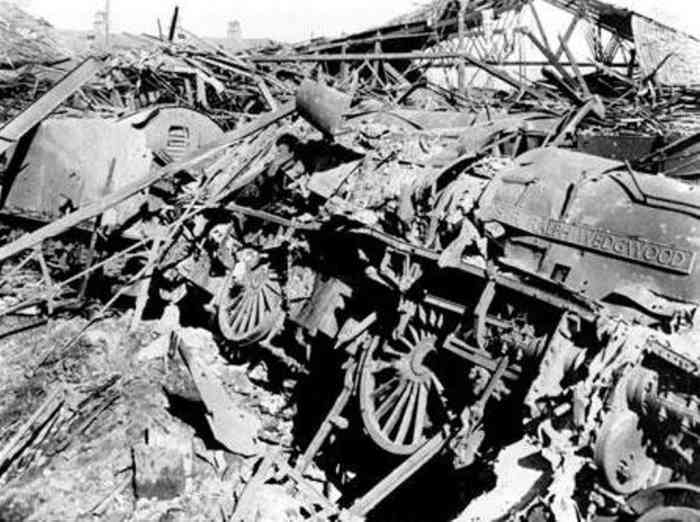 The air attack on York, 26th April 1942 was a so-called Baedeker Raid. Damage inflicted on the railway infrastructure was considerate. Class A4 'Sir Ralph Wedgwood' was hit in York North shed