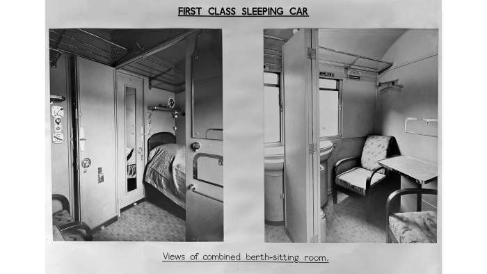 First Class Sleeper Car interior - Anglo-Scottish services provided Sleeper Cars for through journeys to the north of Scotland (Inverness, Aberdeen, Dundee) on expresses. Sleeper Car trains comprised separate1st and 3rd Cars