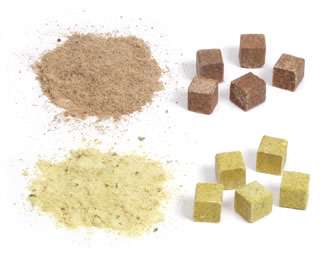 A bouillon cube is dehydrated bouillon or stock formed into a small cube 13 mm wide. It is typically made from dehydrated vegetables, meat stock, a small portion of fat, MSG, salt, and seasonings, shaped into a small cube.