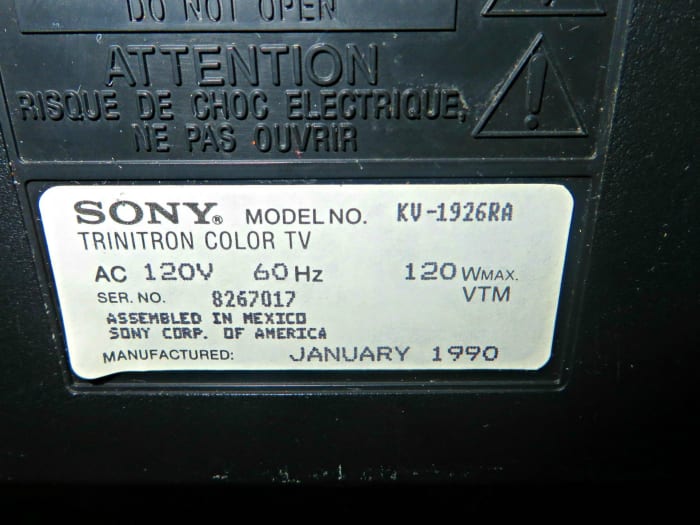 This Sony has a date of birth; it was January 1990. Back when companies were proud of their products they made sure the television had a birth date. . Assembled in Mexica for the Sony Corporation of America